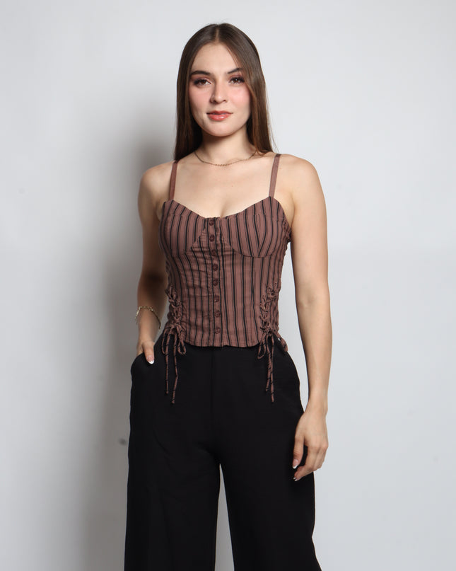 Blusa tipo corset de rayas.